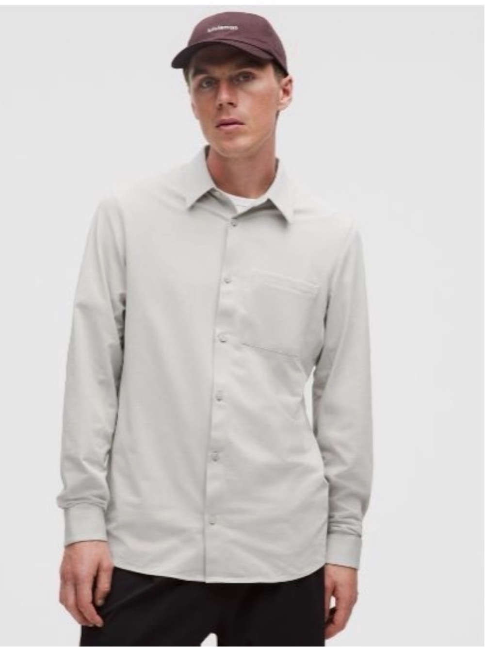 Lululemon Commission Long Sleeve Button Down Shirt Dove Gray L  Zip Pocket $118